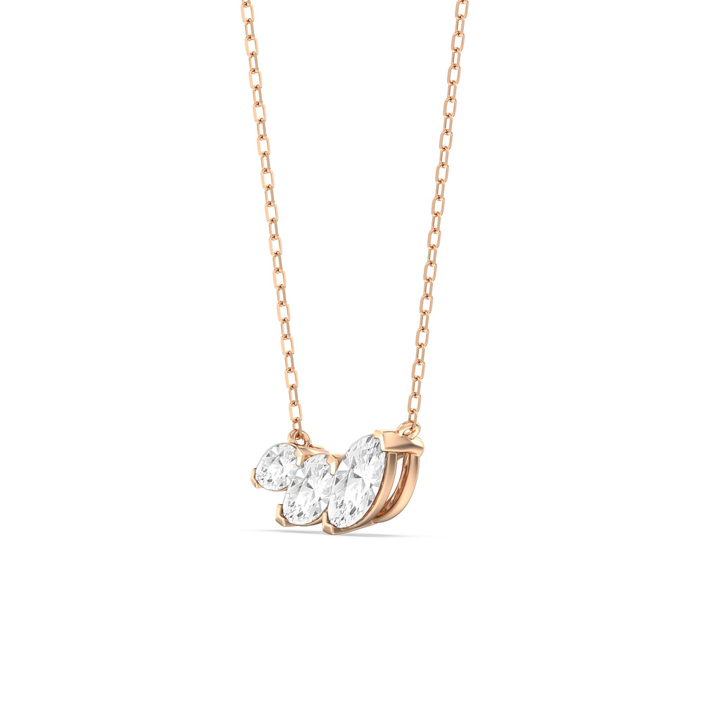 Trilogy Marquise Diamond Necklace with Lab Cut Diamond in 14KT Rose Gold view 2