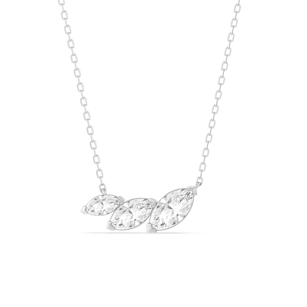 Trilogy Marquise Diamond Necklace with Lab Cut Diamond in 14KT White Gold view 1