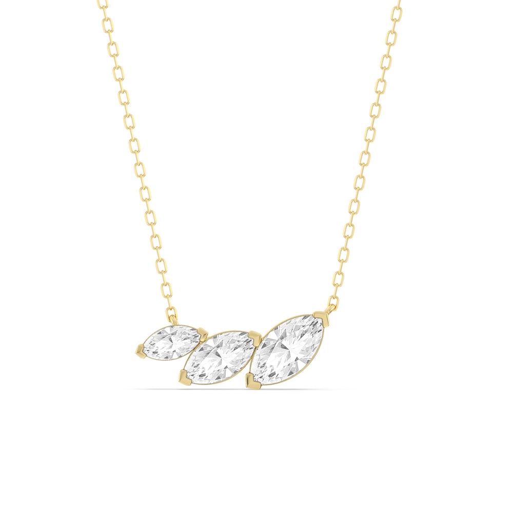 Trilogy Marquise Diamond Necklace with Lab Cut Diamond in 14KT Yellow Gold view 1