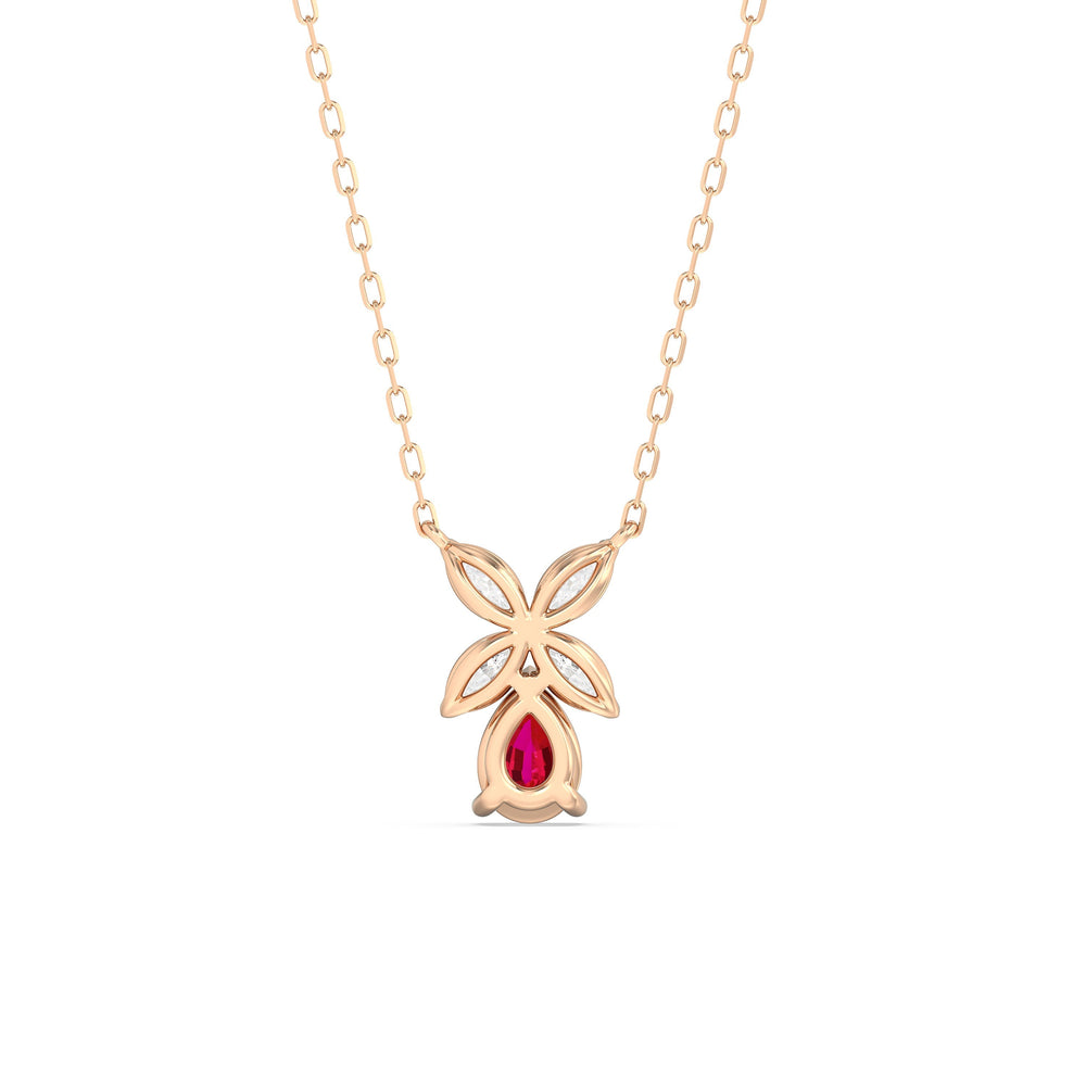 Ruby and Diamond Tulip Drop Necklace with 14KT Rose Gold Cut Diamond in 14KT Rose Gold view 4