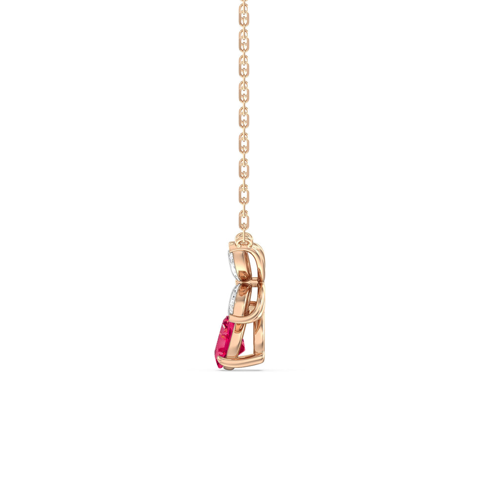 Ruby and Diamond Tulip Drop Necklace with 14KT Rose Gold Cut Diamond in 14KT Rose Gold view 3