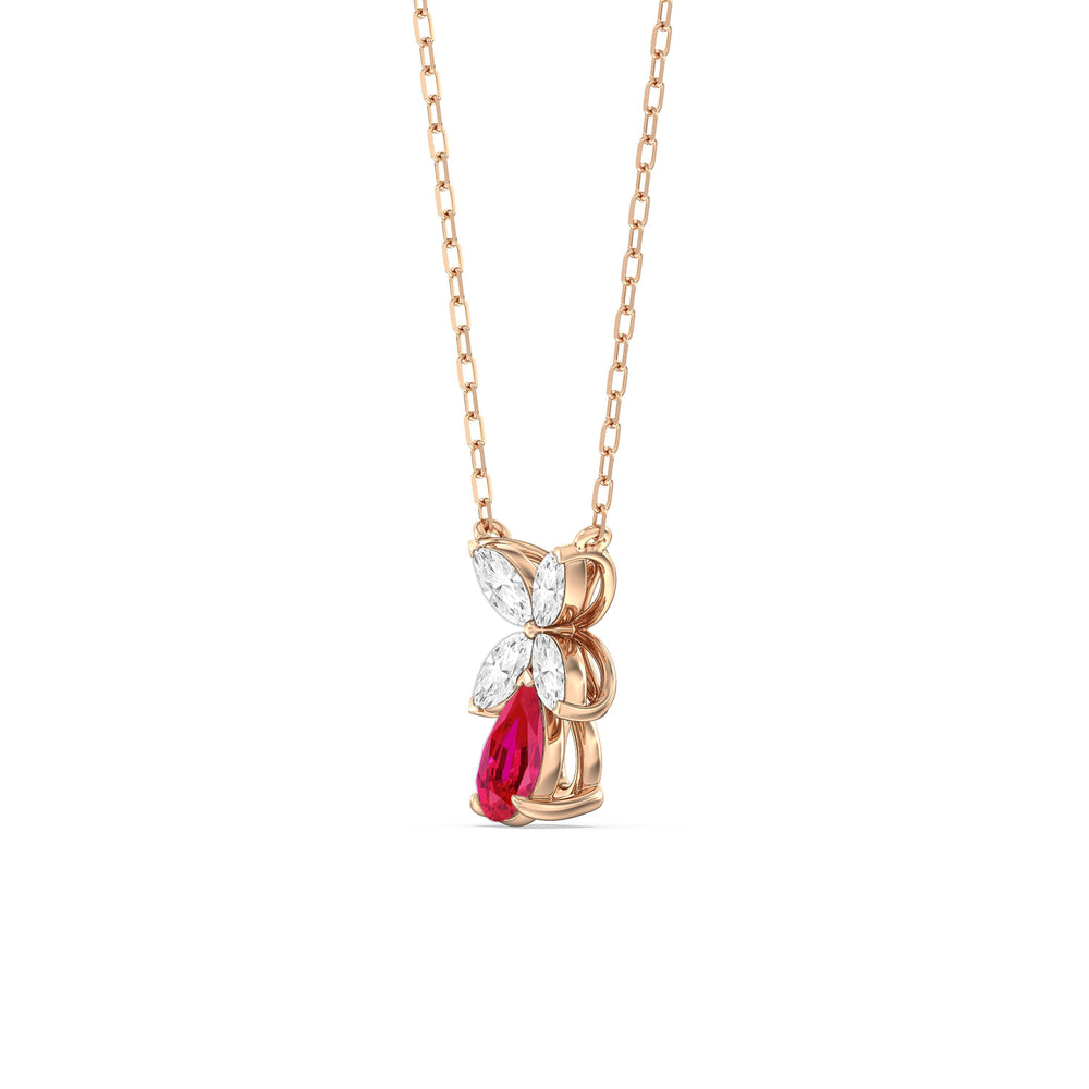 Ruby and Diamond Tulip Drop Necklace with 14KT Rose Gold Cut Diamond in 14KT Rose Gold view 2