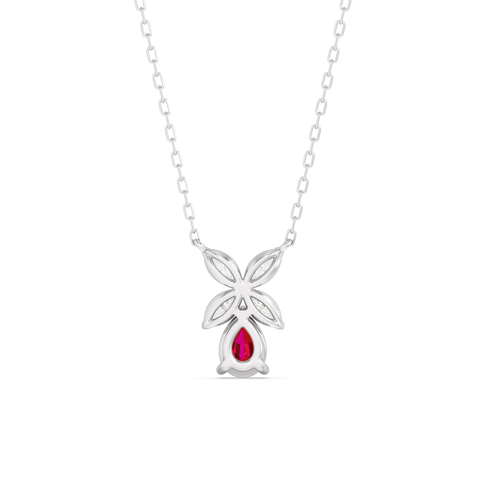 Ruby and Diamond Tulip Drop Necklace with 14KT White Gold Cut Diamond in 14KT White Gold view 4