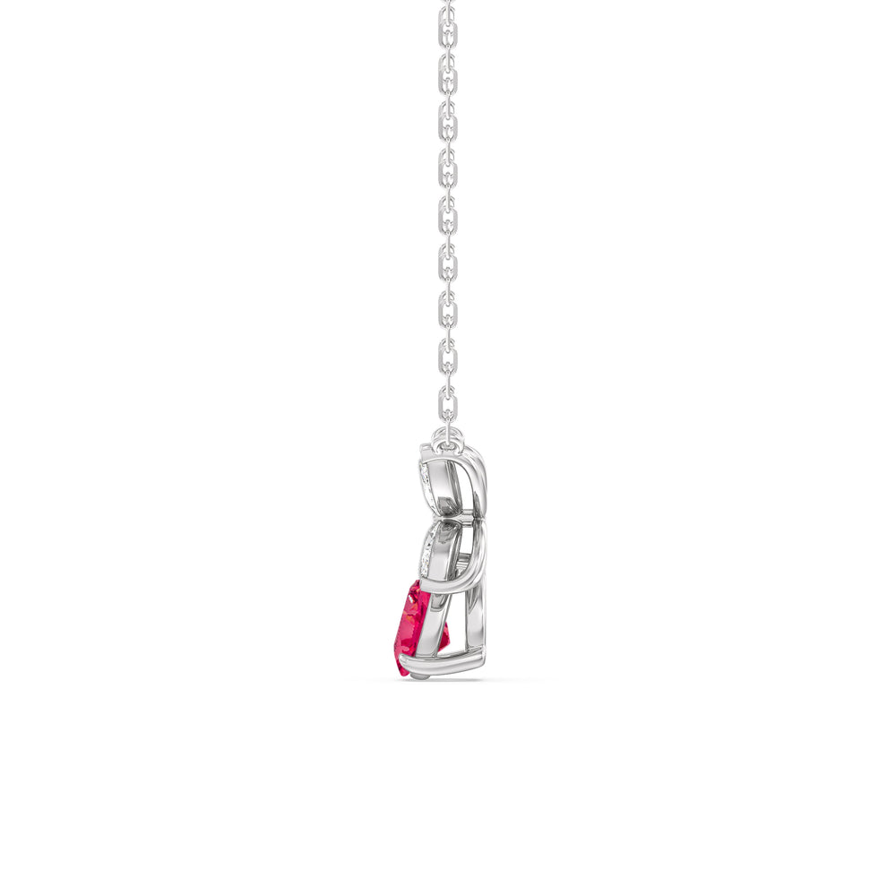 Ruby and Diamond Tulip Drop Necklace with 14KT White Gold Cut Diamond in 14KT White Gold view 3