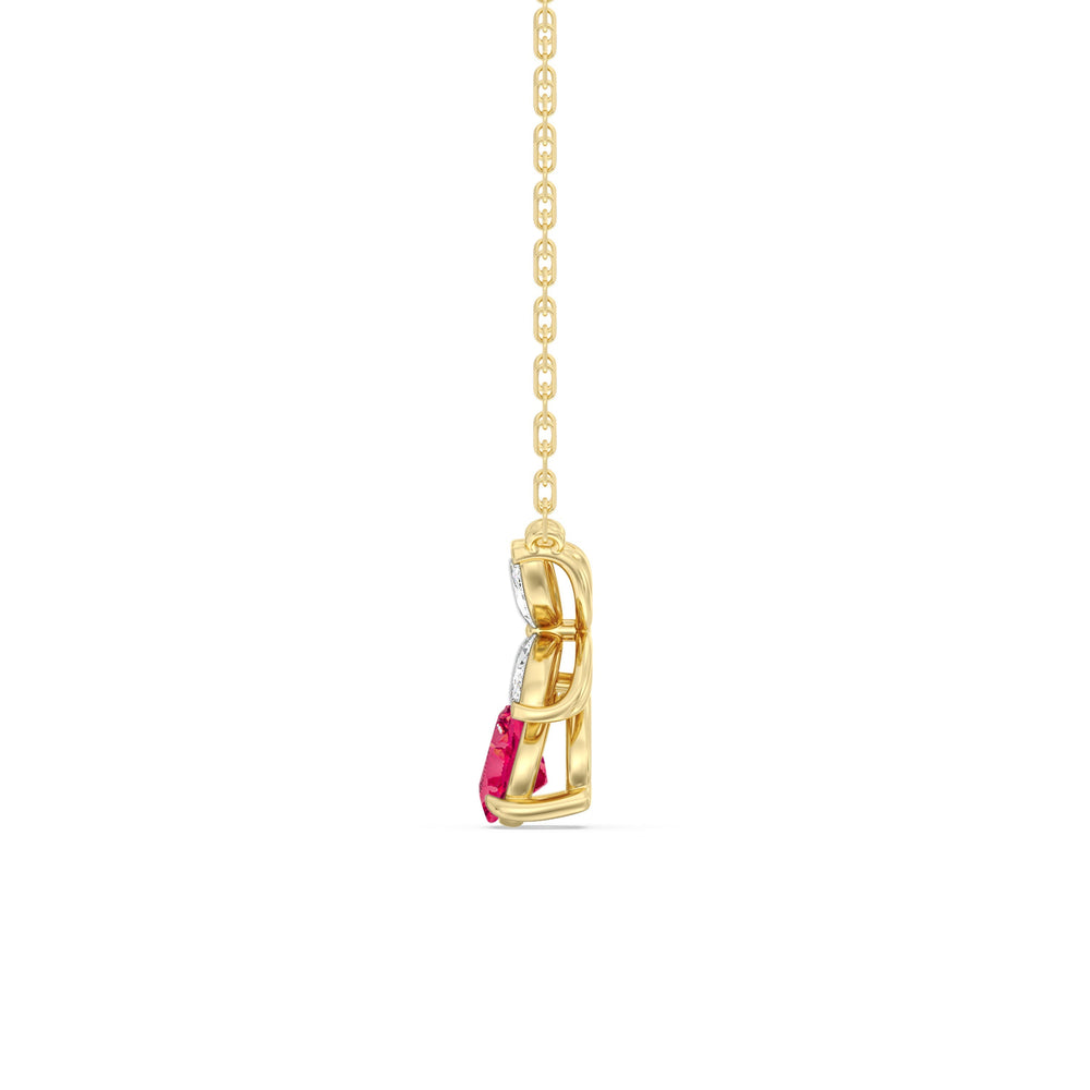 Ruby and Diamond Tulip Drop Necklace with 14KT Yellow Gold Cut Diamond in 14KT Yellow Gold view 3