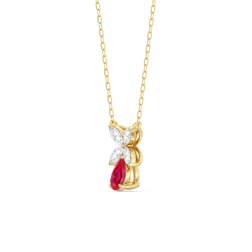 Ruby and Diamond Tulip Drop Necklace with 14KT Yellow Gold Cut Diamond in 14KT Yellow Gold view 2