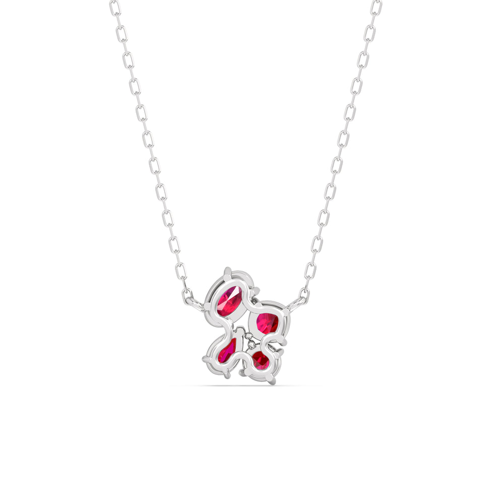 Ruby Brilliant Cluster Necklace with 14KT White Gold Cut Diamond in 14KT White Gold view 4