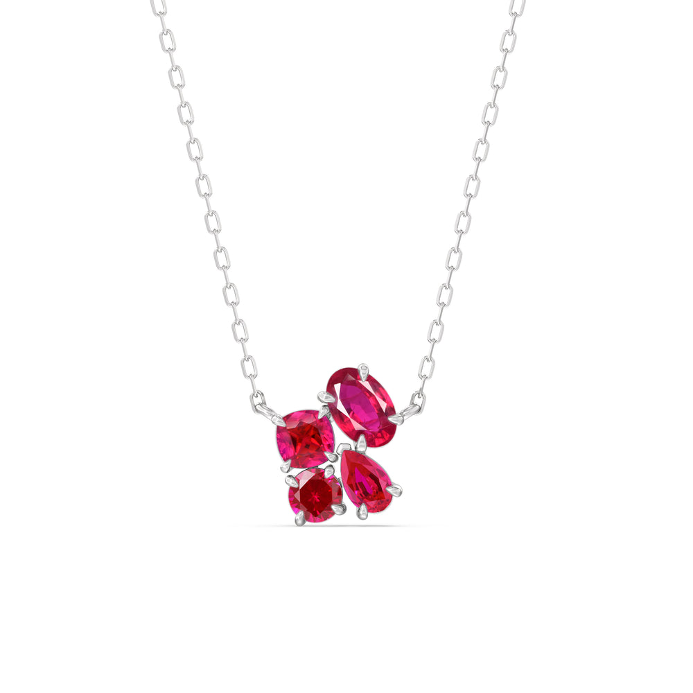 Ruby Brilliant Cluster Necklace with 14KT White Gold Cut Diamond in 14KT White Gold view 1