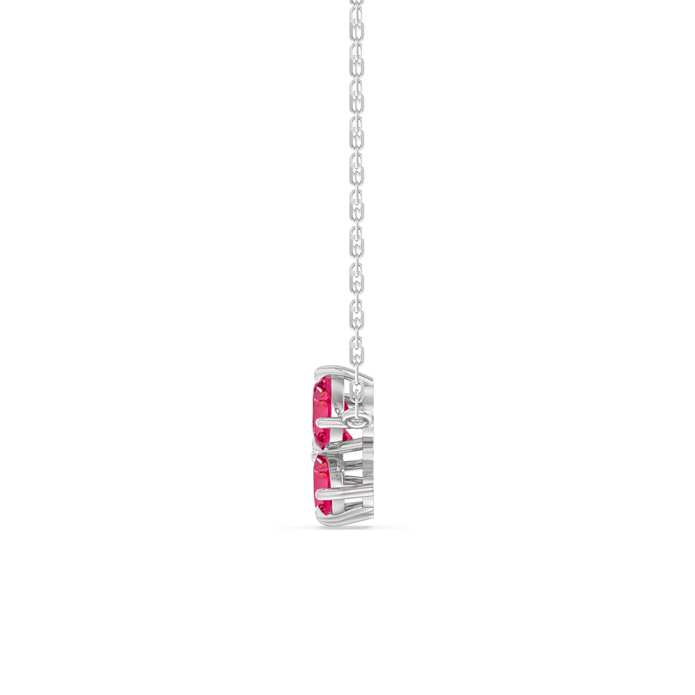 Ruby Brilliant Cluster Necklace with 14KT White Gold Cut Diamond in 14KT White Gold view 3