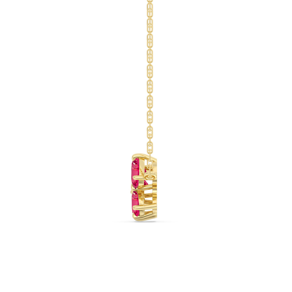 Ruby Brilliant Cluster Necklace with 14KT Yellow Gold Cut Diamond in 14KT Yellow Gold view 3