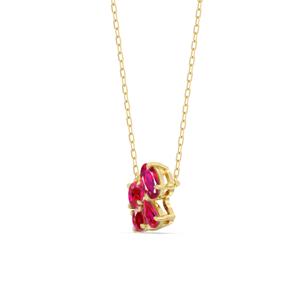 Ruby Brilliant Cluster Necklace with 14KT Yellow Gold Cut Diamond in 14KT Yellow Gold view 2