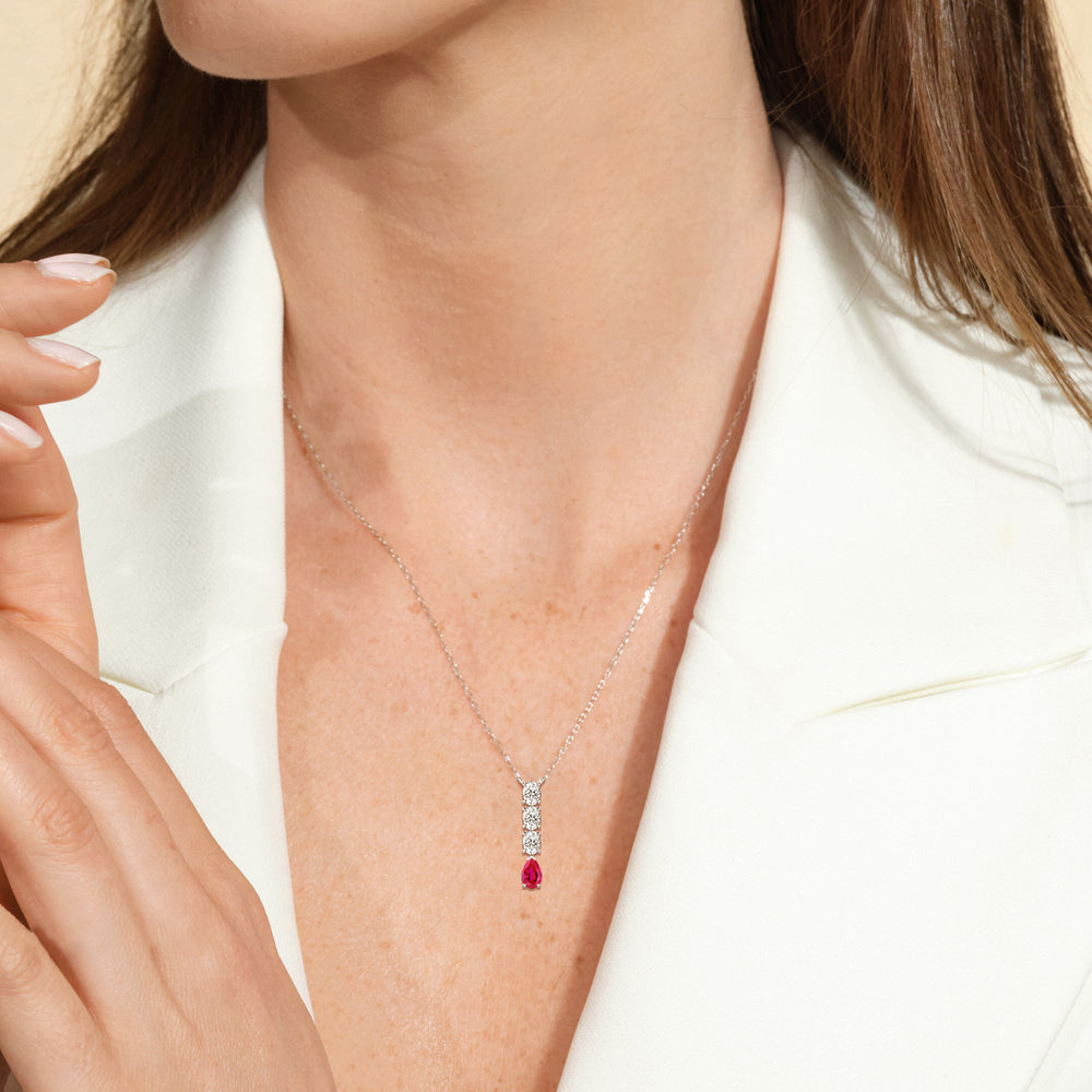Model Wearing Ruby and Diamond Etheral Elegance Necklace view