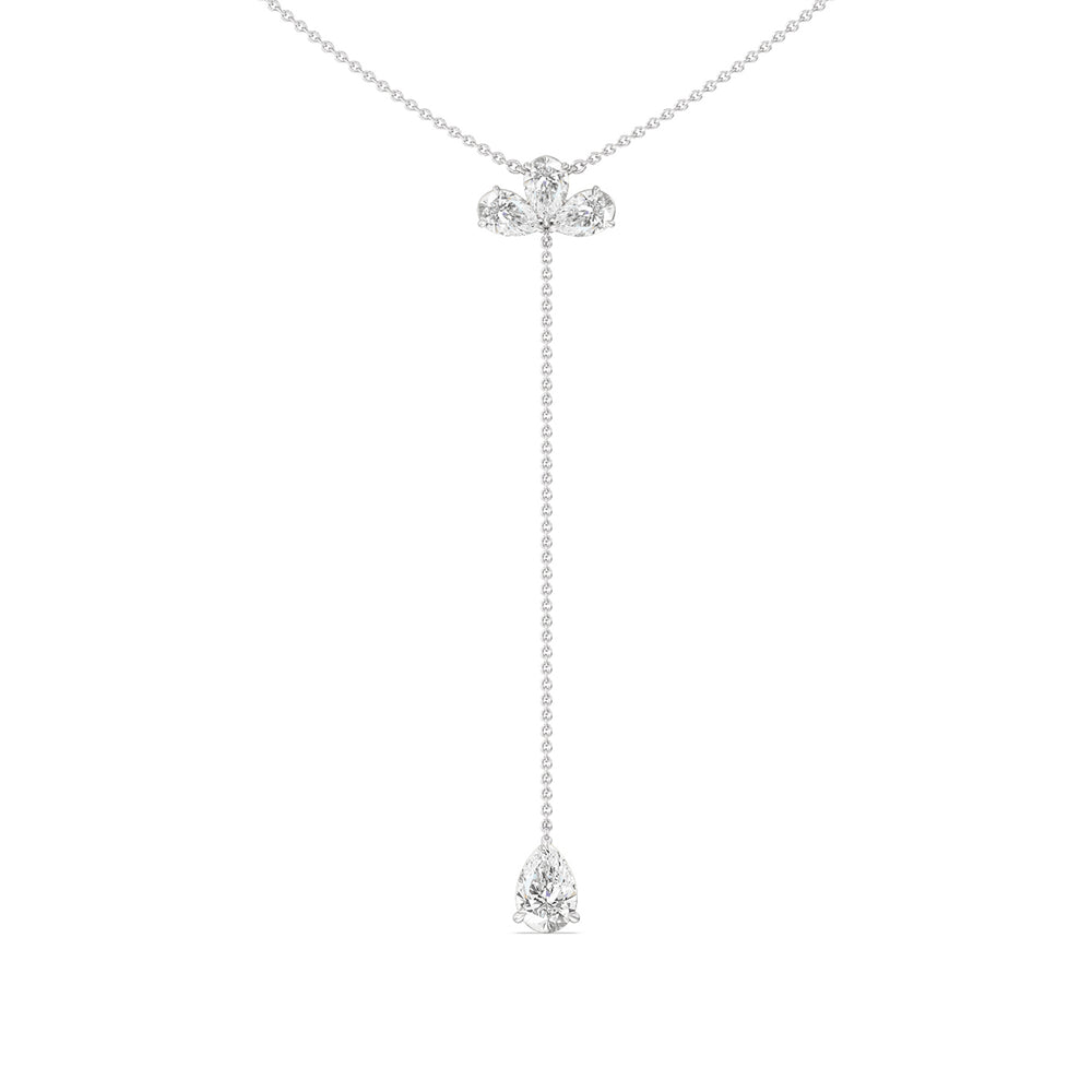 Pear Cluster and Teardrop Lariat with Lab Cut Diamond in 14KT White Gold view 1