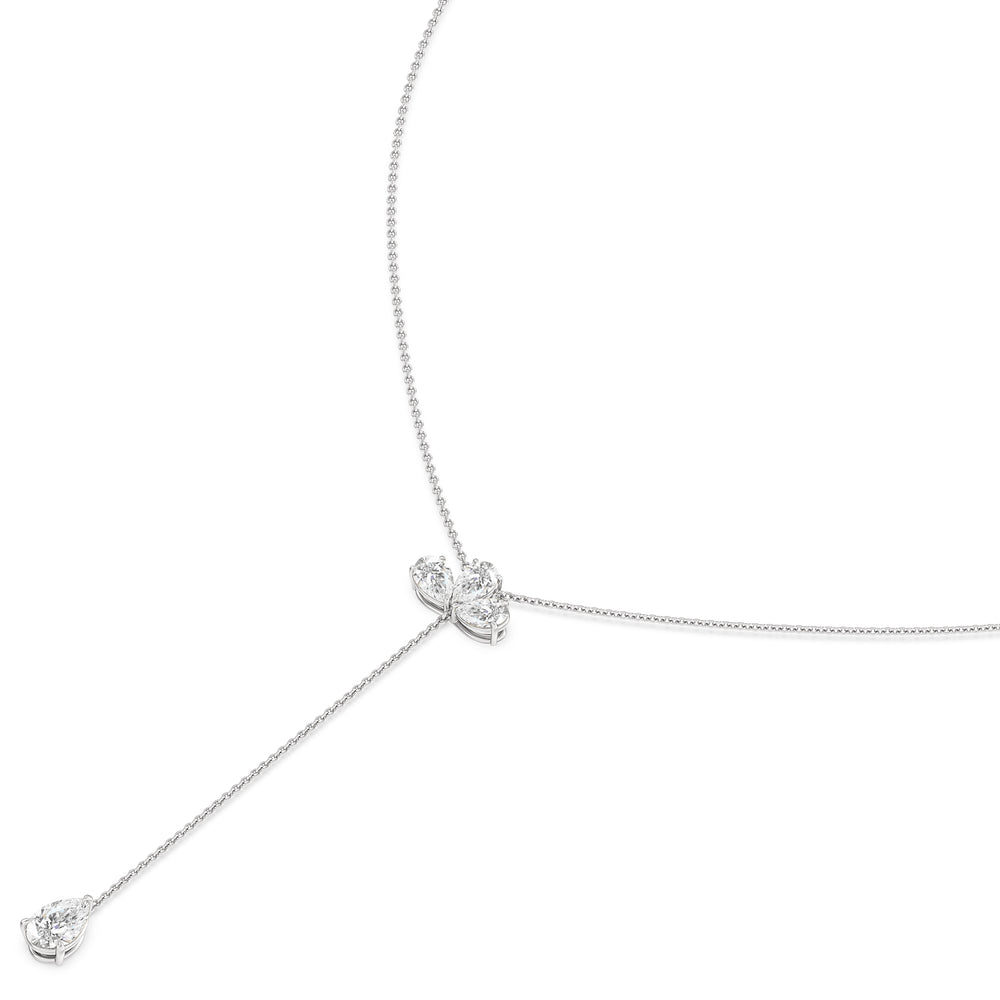 Pear Cluster and Teardrop Lariat with Lab Cut Diamond in 14KT White Gold view 2