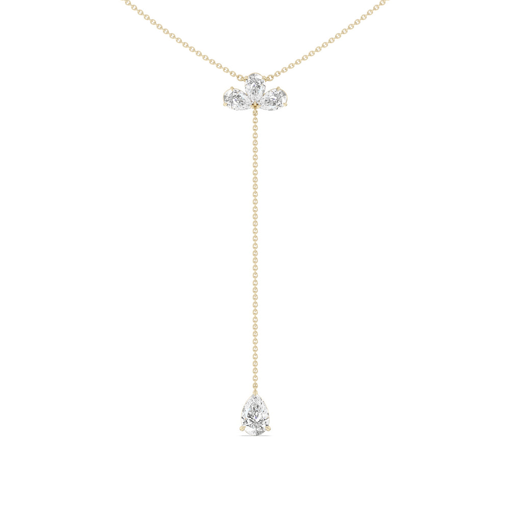 Pear Cluster and Teardrop Lariat with Lab Cut Diamond in 14KT Yellow Gold view 1