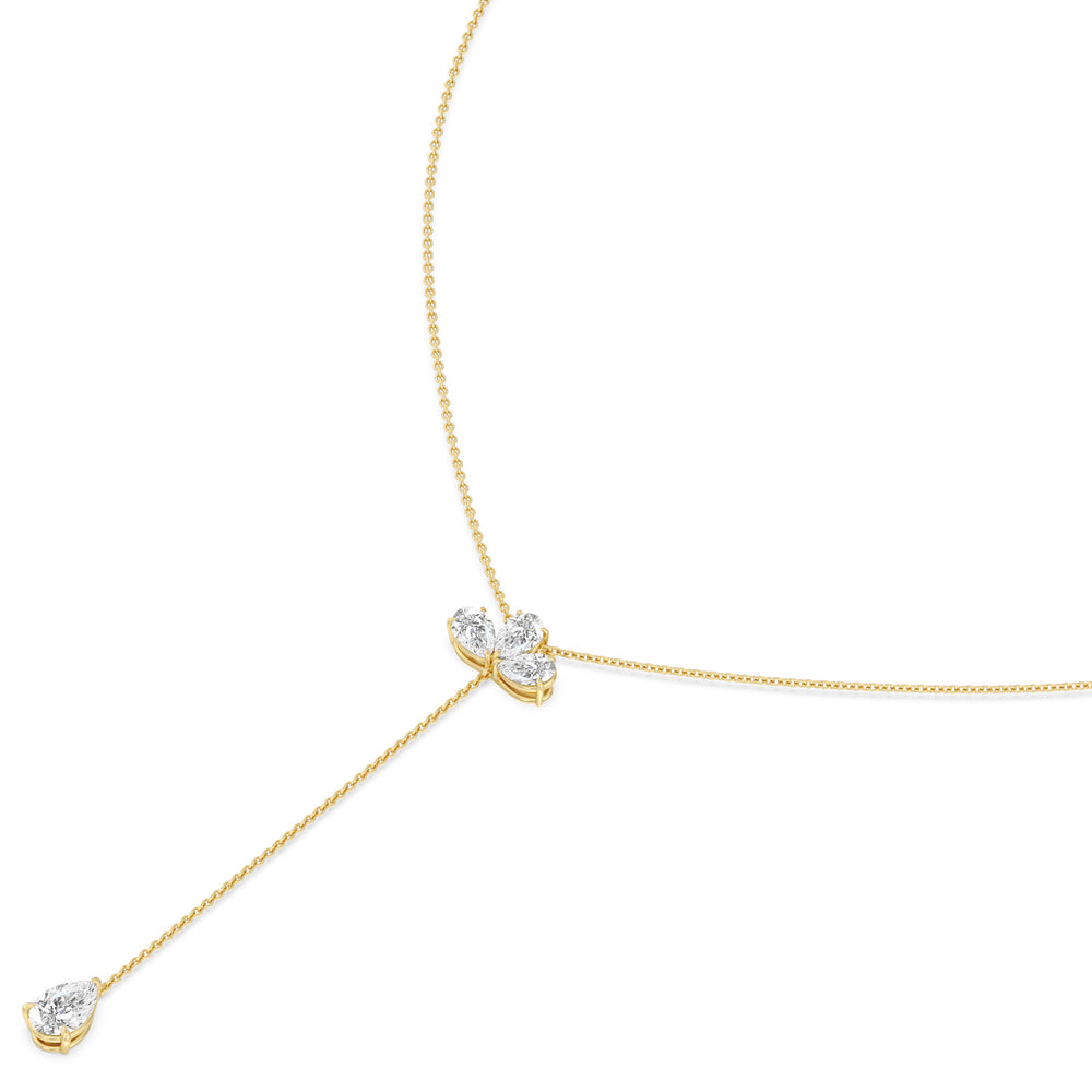 Pear Cluster and Teardrop Lariat with Lab Cut Diamond in 14KT Yellow Gold view 2