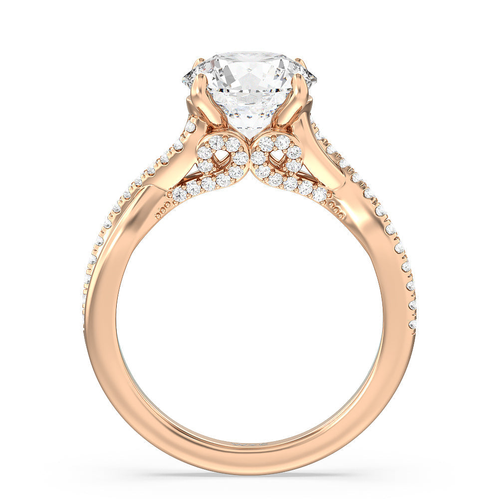 Round Cut Vintage Glamour Ribbon Swirl Engagement Ring with Lab Grown Diamond in 14KT Rose Gold view 2