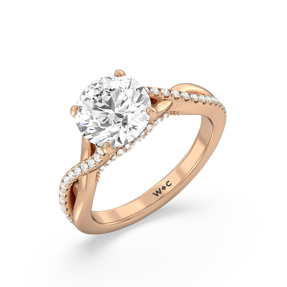 Round Cut Vintage Glamour Ribbon Swirl Engagement Ring with Lab Grown Diamond in 14KT Rose Gold view 3