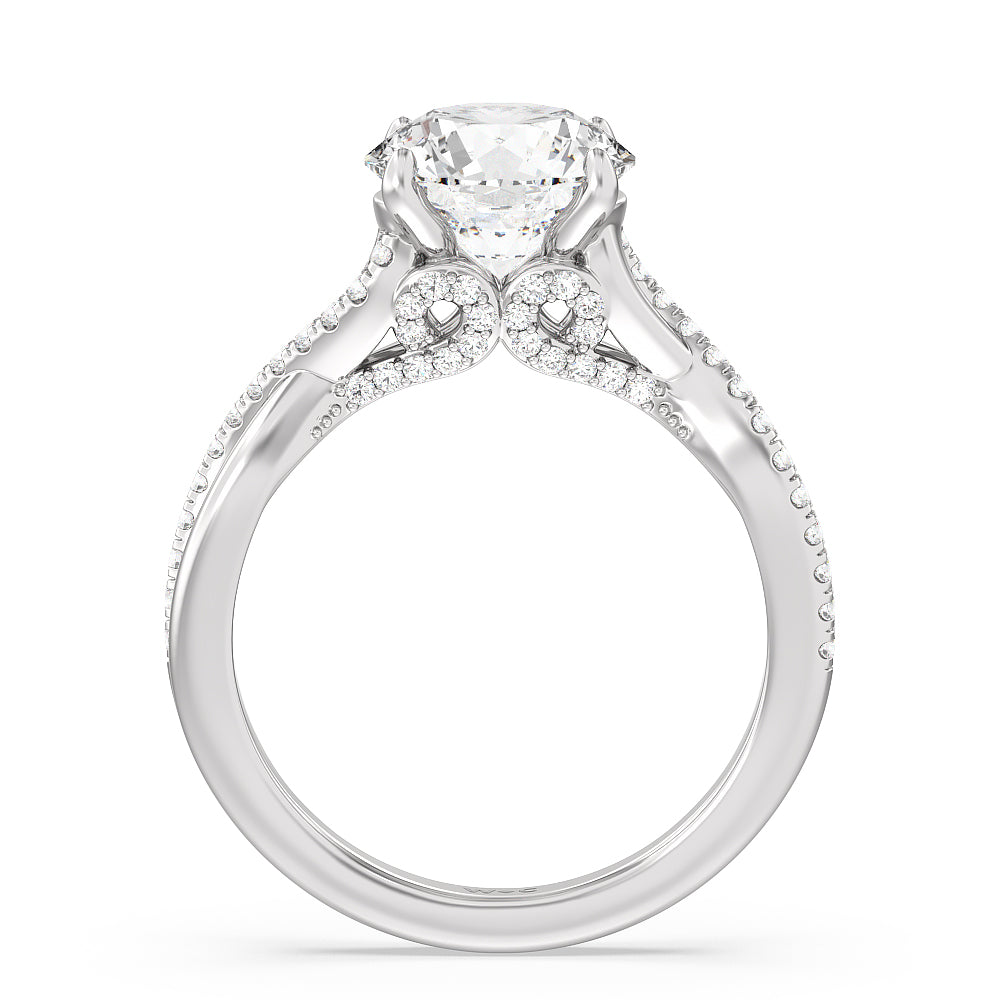 Round Cut Vintage Glamour Ribbon Swirl Engagement Ring with Lab Grown Diamond in 14KT Platinum view 2