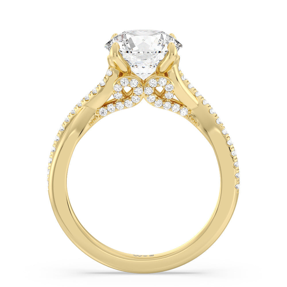Round Cut Vintage Glamour Ribbon Swirl Engagement Ring with Lab Grown Diamond in 14KT Yellow Gold view 2