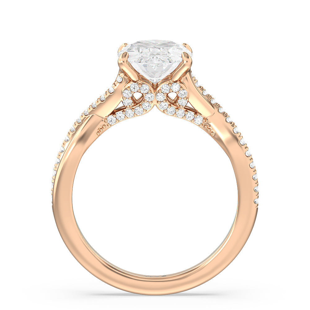 Oval Cut Vintage Glamour Ribbon Swirl Engagement Ring with Lab Grown Diamond in 14KT Rose Gold view 2