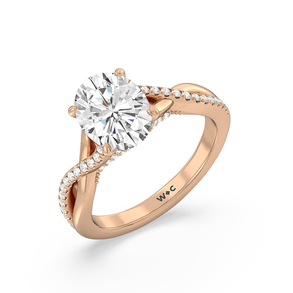 Oval Cut Vintage Glamour Ribbon Swirl Engagement Ring with Lab Grown Diamond in 14KT Rose Gold view 3