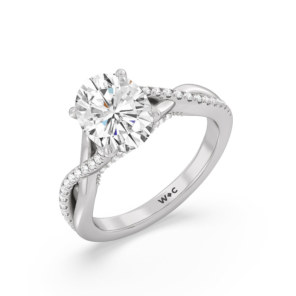 Oval Cut Vintage Glamour Ribbon Swirl Engagement Ring with Lab Grown Diamond in 14KT Platinum view 3