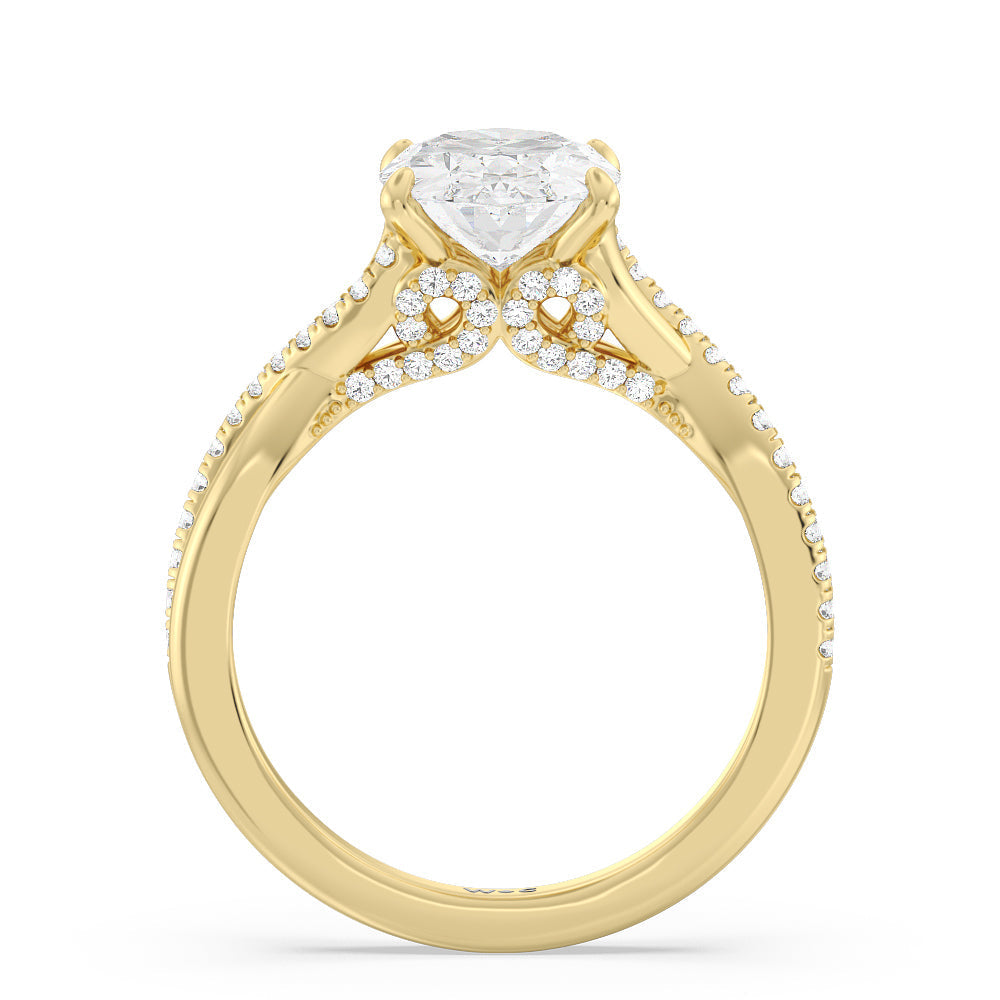 Oval Cut Vintage Glamour Ribbon Swirl Engagement Ring with Lab Grown Diamond in 14KT Yellow Gold view 2