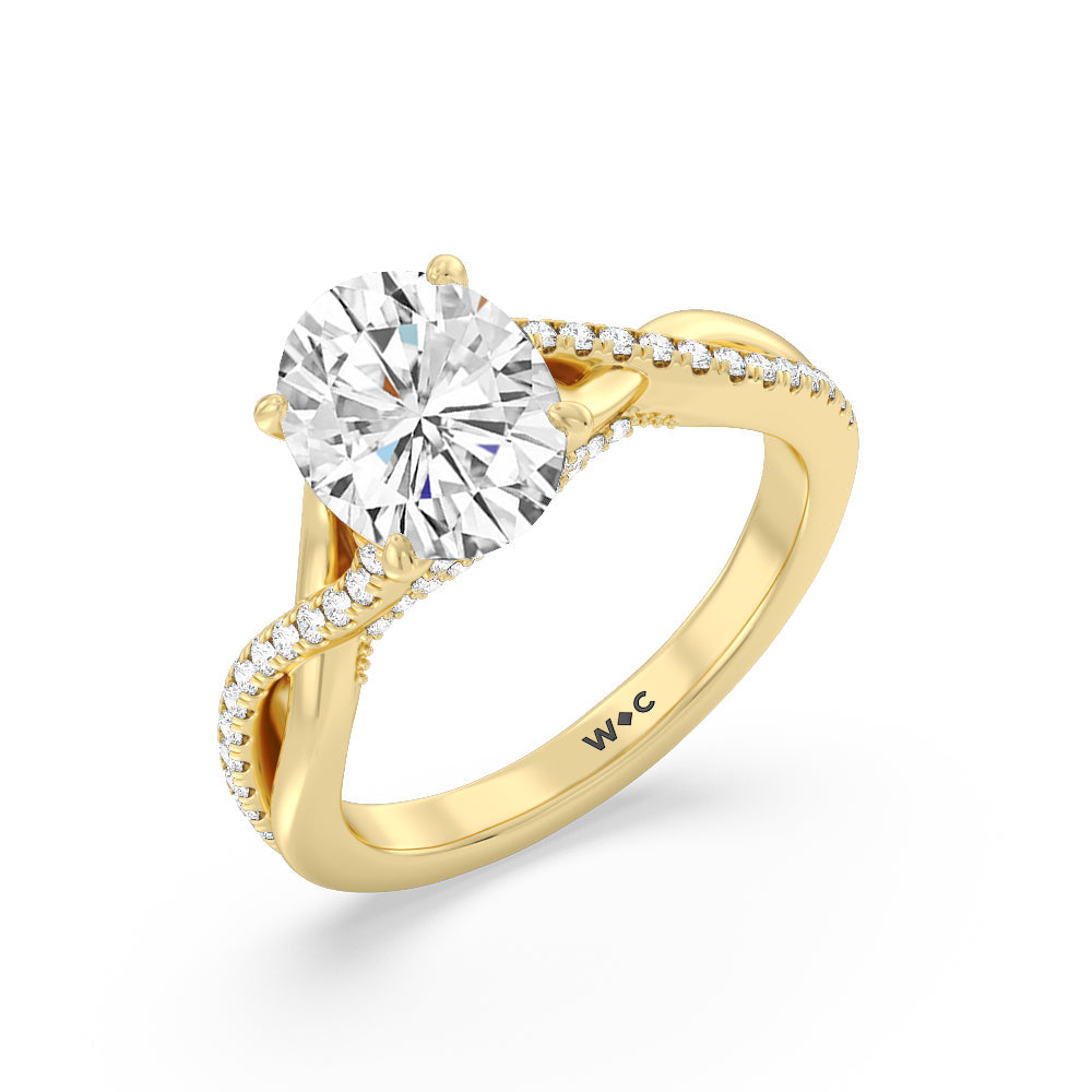 Oval Cut Vintage Glamour Ribbon Swirl Engagement Ring with Lab Grown Diamond in 14KT Yellow Gold view 3