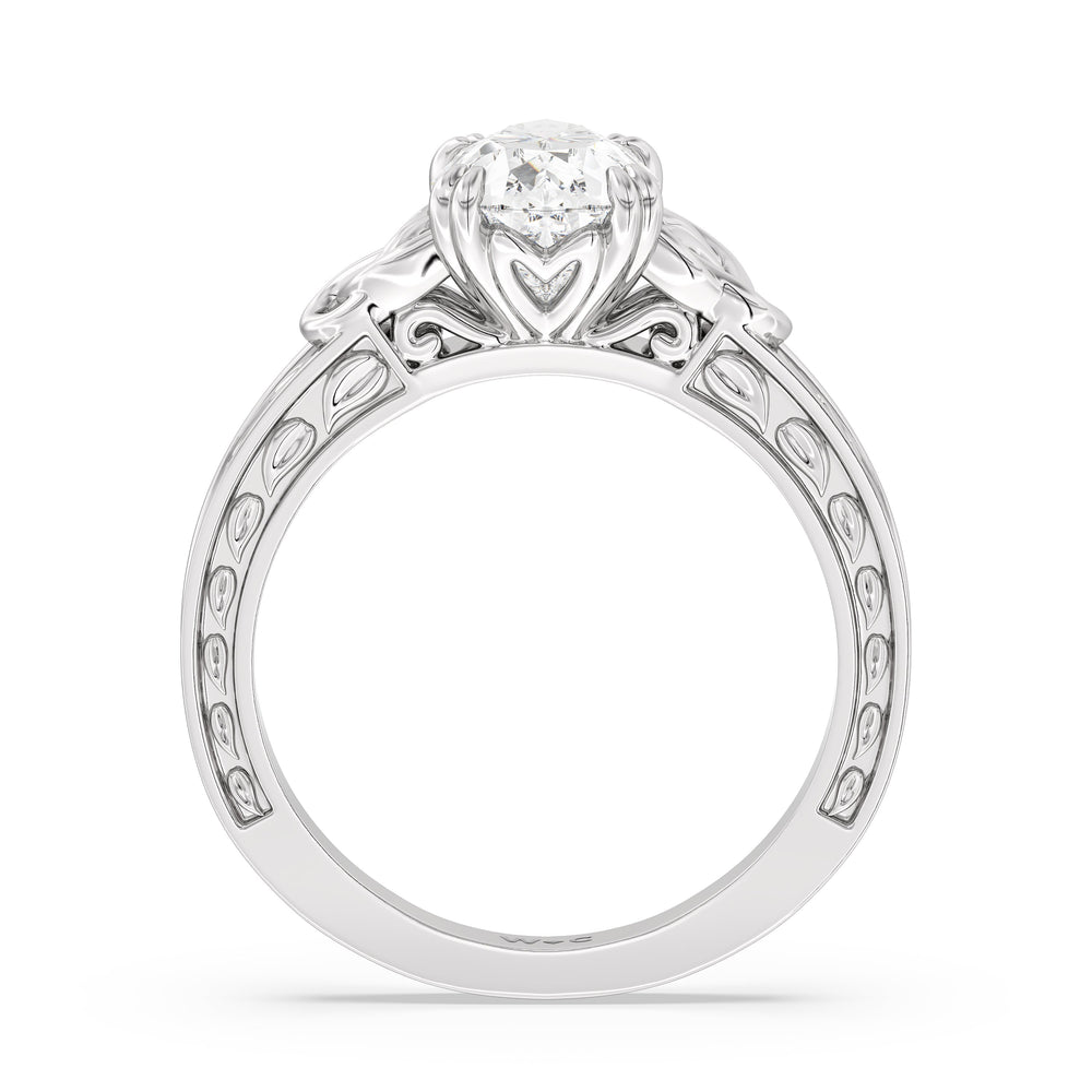 Pear Cut Vintage Celtic Engraved Engagement Ring with Lab Grown Diamond in 14KT Platinum view 2
