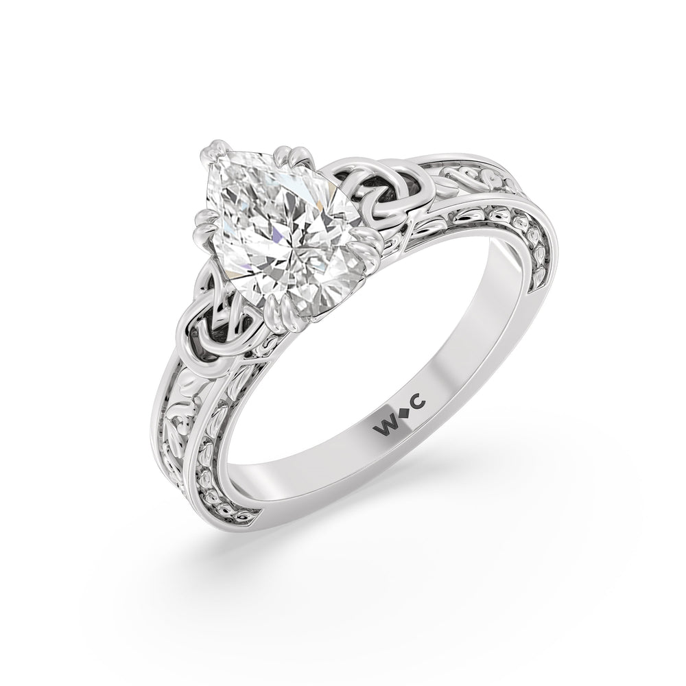 Pear Cut Vintage Celtic Engraved Engagement Ring with Lab Grown Diamond in 14KT Platinum view 3
