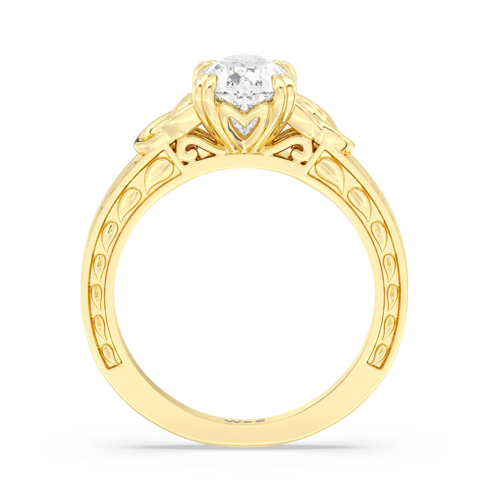 Pear Cut Vintage Celtic Engraved Engagement Ring with Lab Grown Diamond in 14KT Yellow Gold view 2