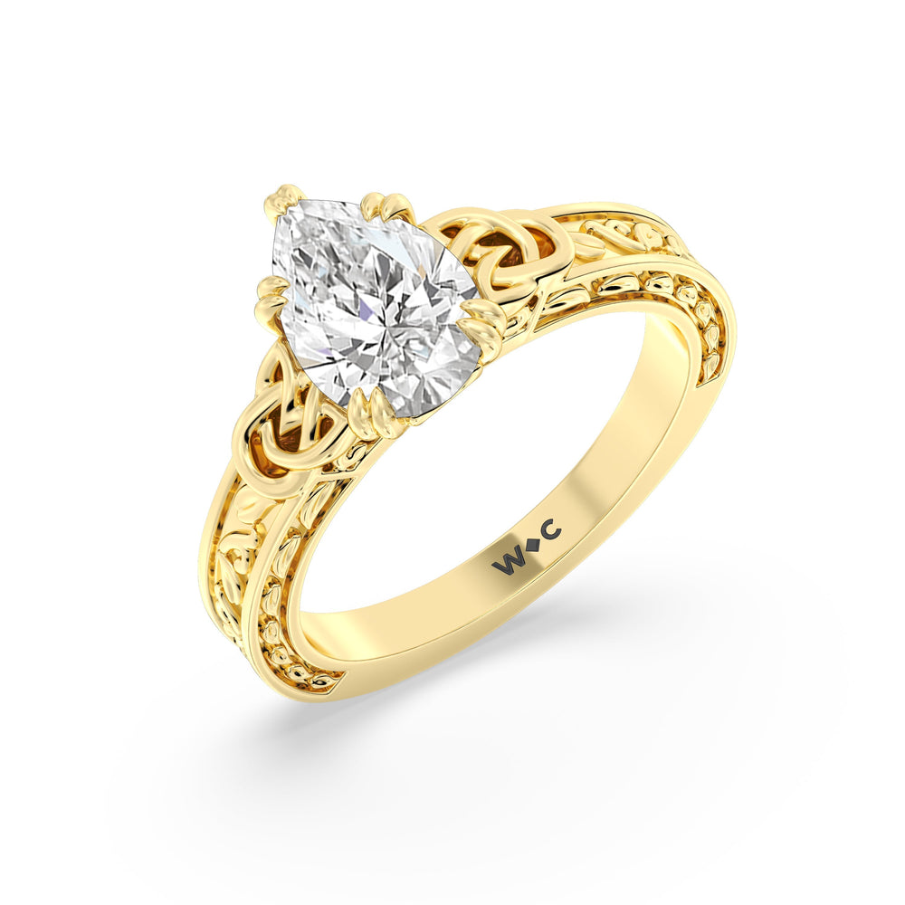 Pear Cut Vintage Celtic Engraved Engagement Ring with Lab Grown Diamond in 14KT Yellow Gold view 3