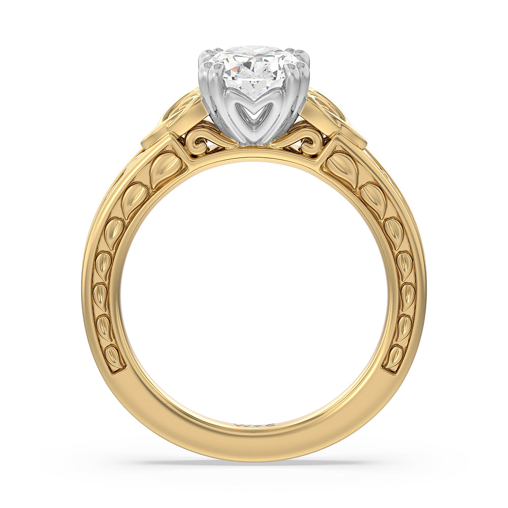 Oval Cut Vintage Celtic Engraved Engagement Ring with Lab Grown Diamond in 14KT White & Yellow Gold view 2