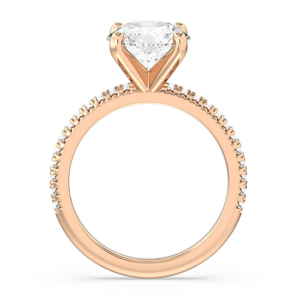 Round Cut French Cut Pave Lab Diamond Engagement Ring with Lab Grown Diamond in 14KT Rose Gold view 2
