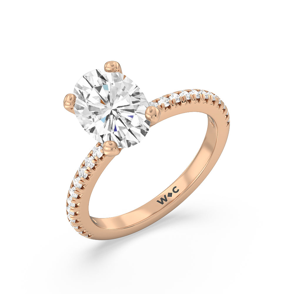 Oval Cut French Cut Pave Lab Diamond Engagement Ring with Lab Grown Diamond in 14KT Rose Gold view 3