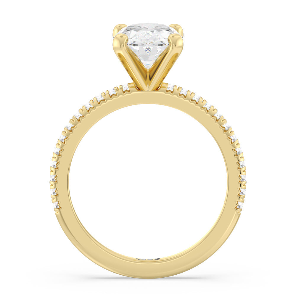 Oval Cut French Cut Pave Lab Diamond Engagement Ring with Lab Grown Diamond in 14KT Yellow Gold view 2