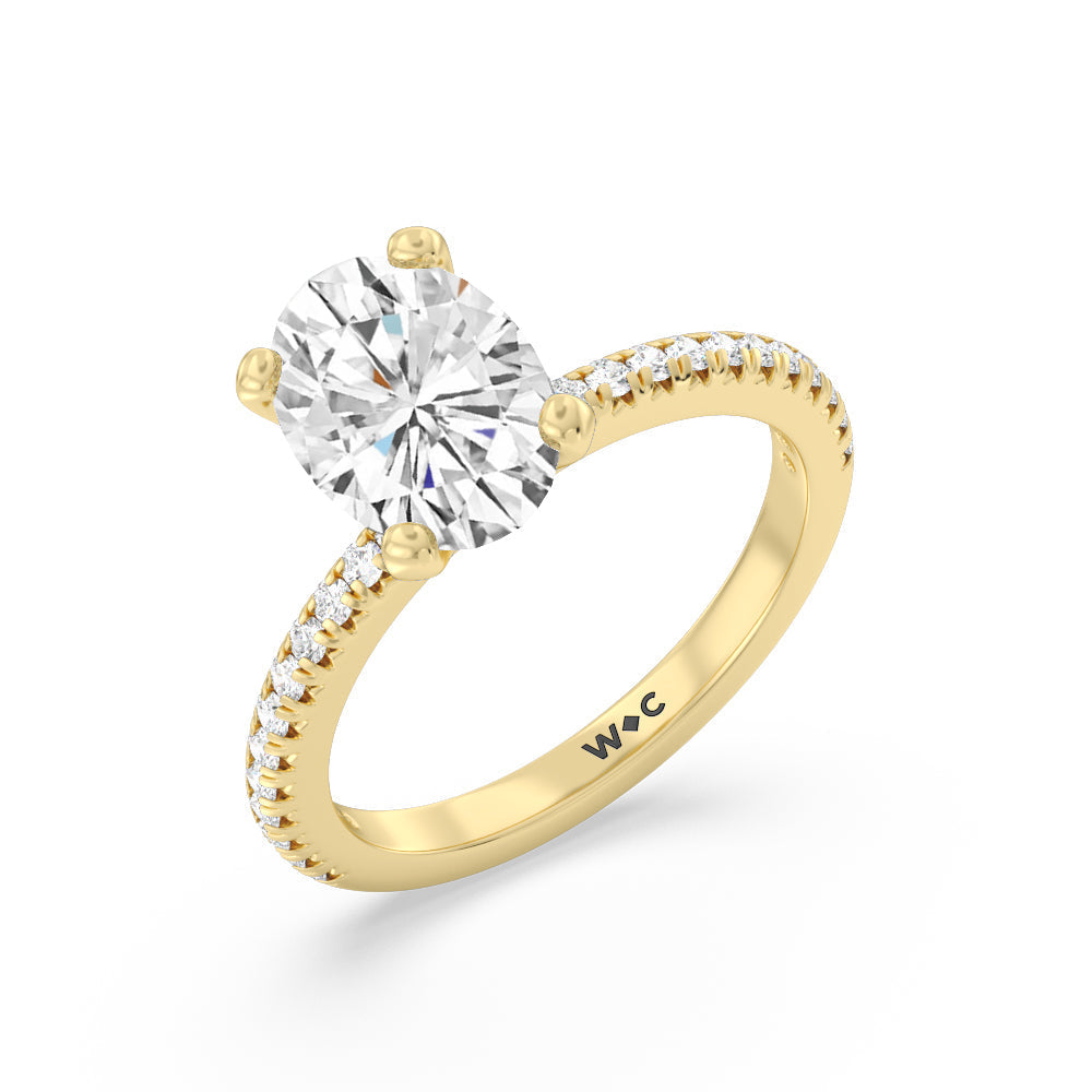 Oval Cut French Cut Pave Lab Diamond Engagement Ring with Lab Grown Diamond in 14KT Yellow Gold view 3