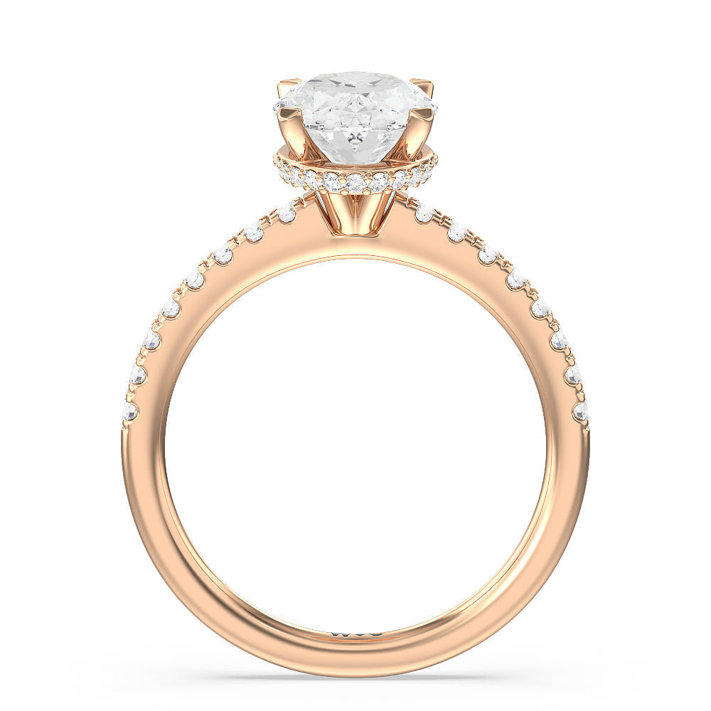 Oval Cut Petite Pave Hidden Halo Engagement Ring with Lab Grown Diamond in 14KT Rose Gold view 2