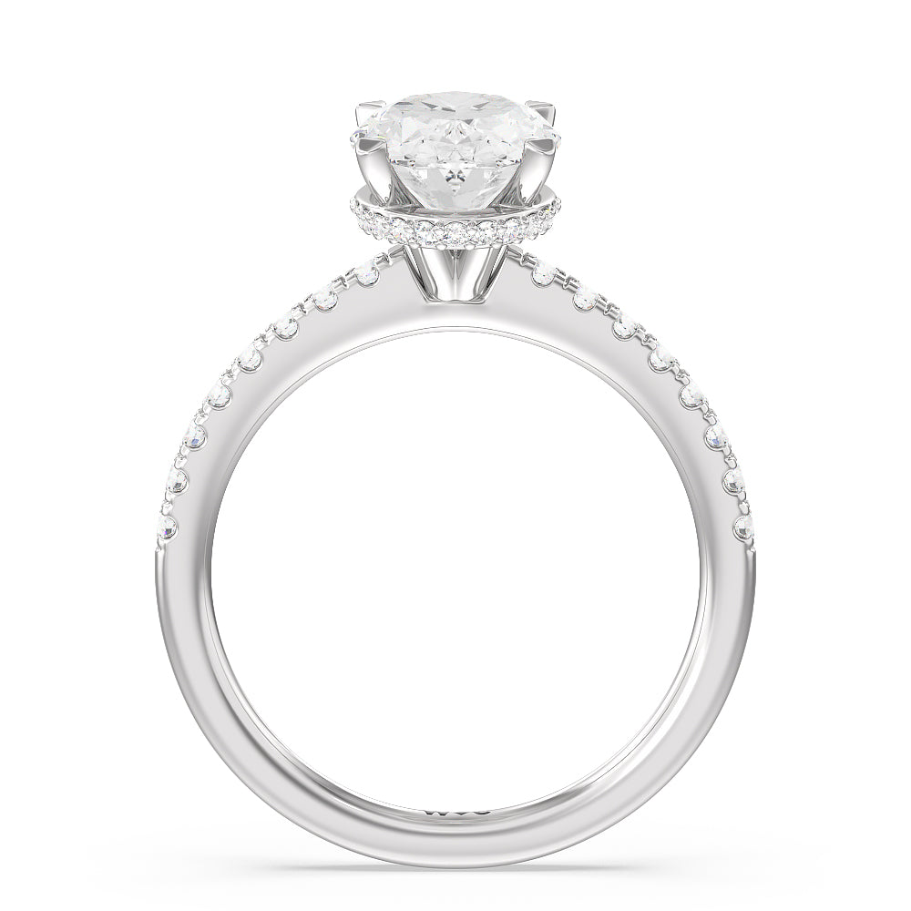 Oval Cut Petite Pave Hidden Halo Engagement Ring with Lab Grown Diamond in 14KT Platinum view 2
