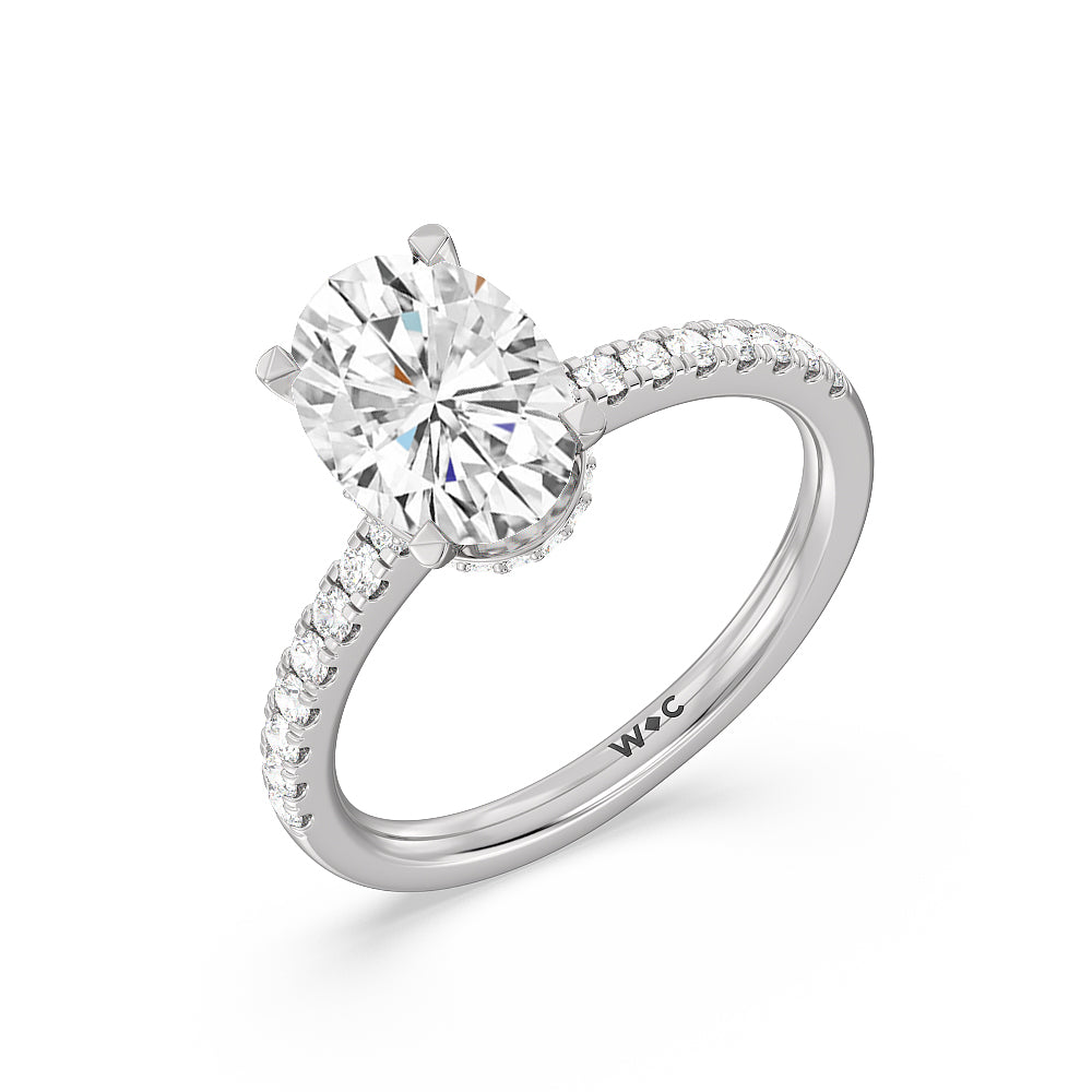 Oval Cut Petite Pave Hidden Halo Engagement Ring with Lab Grown Diamond in 14KT Platinum view 3