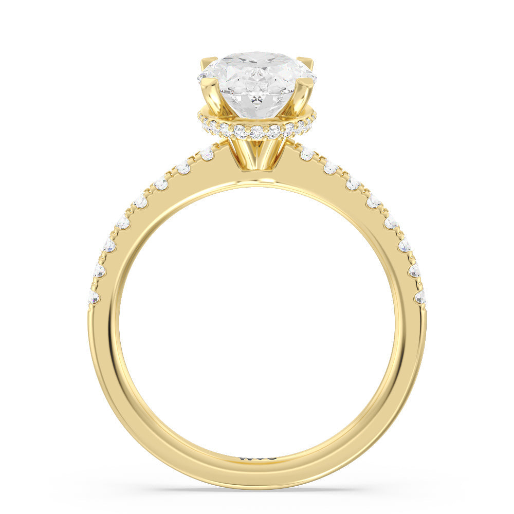 Oval Cut Petite Pave Hidden Halo Engagement Ring with Lab Grown Diamond in 14KT Yellow Gold view 2