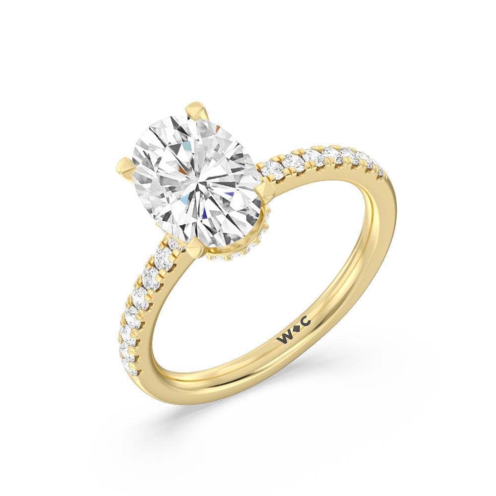 Oval Cut Petite Pave Hidden Halo Engagement Ring with Lab Grown Diamond in 14KT Yellow Gold view 3