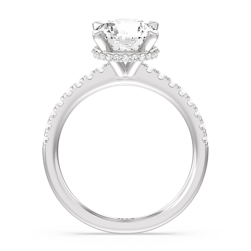 Round Cut Petite Pave Hidden Halo Engagement Ring with Lab Grown Diamond in 14KT Platinum view 2