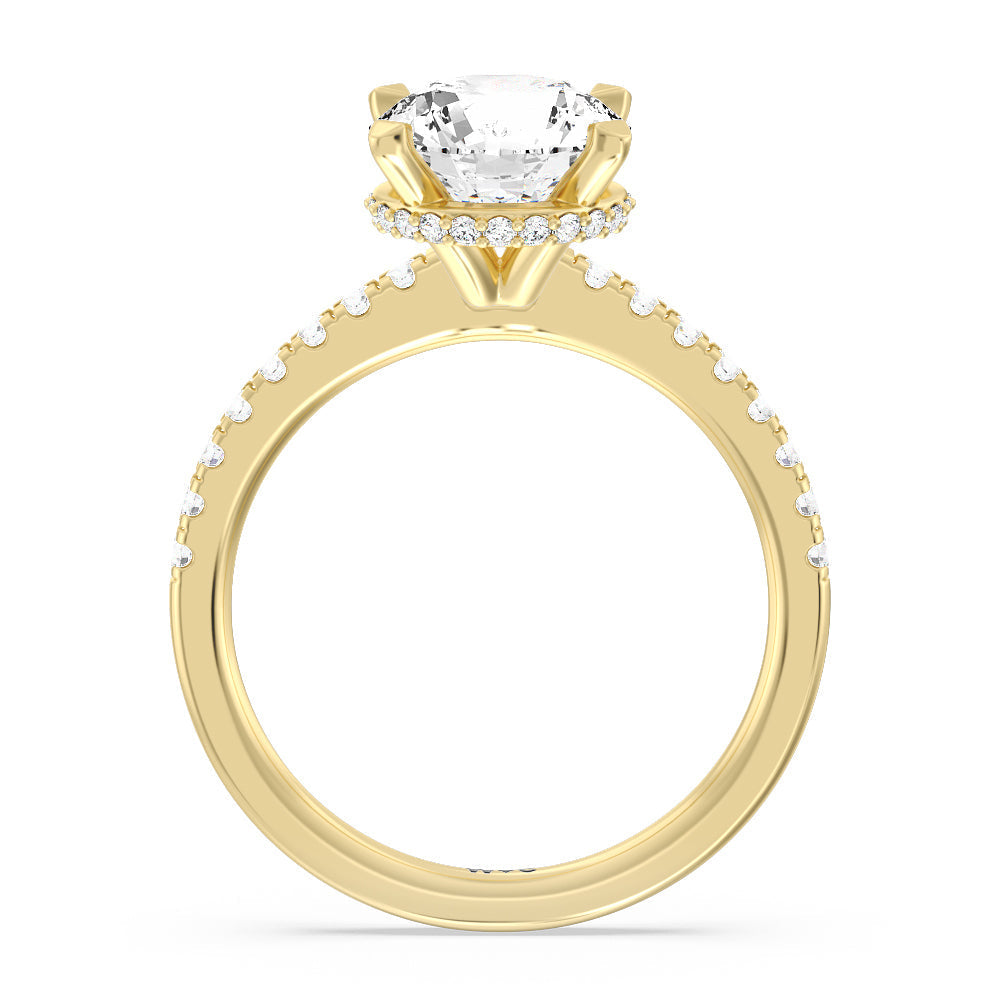 Round Cut Petite Pave Hidden Halo Engagement Ring with Lab Grown Diamond in 14KT Yellow Gold view 2