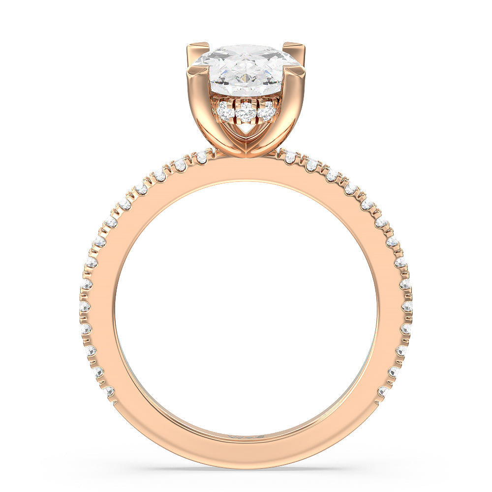 Oval Cut Classic Hidden Halo Engagement Ring with Lab Grown Diamond in 14KT Rose Gold view 2