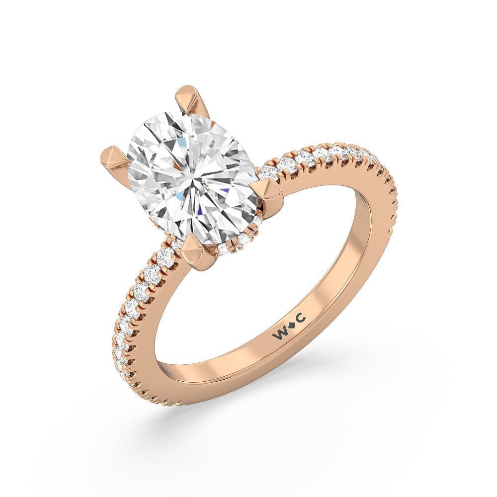 Oval Cut Classic Hidden Halo Engagement Ring with Lab Grown Diamond in 14KT Rose Gold view 3