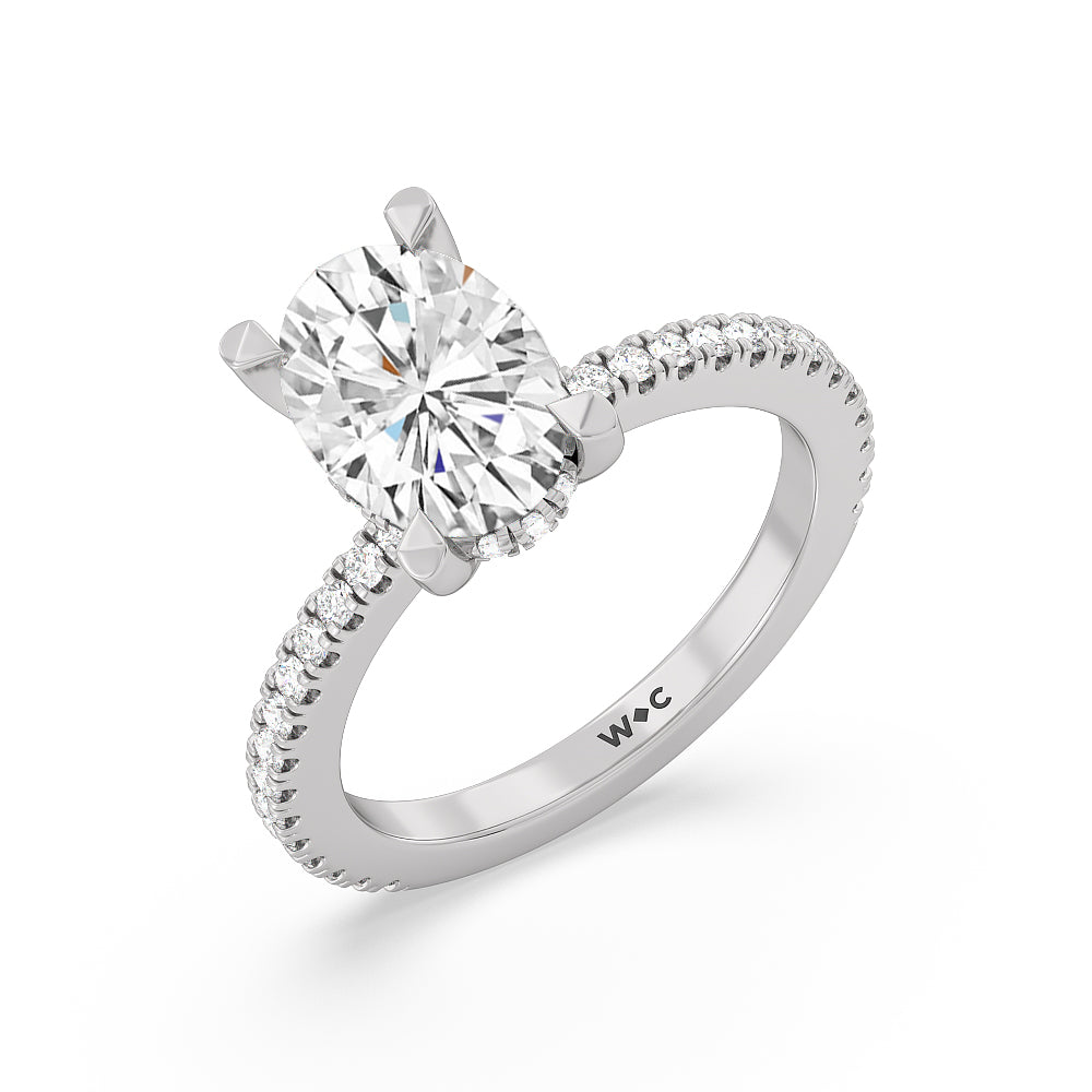 Oval Cut Classic Hidden Halo Engagement Ring with Lab Grown Diamond in 14KT Platinum view 3