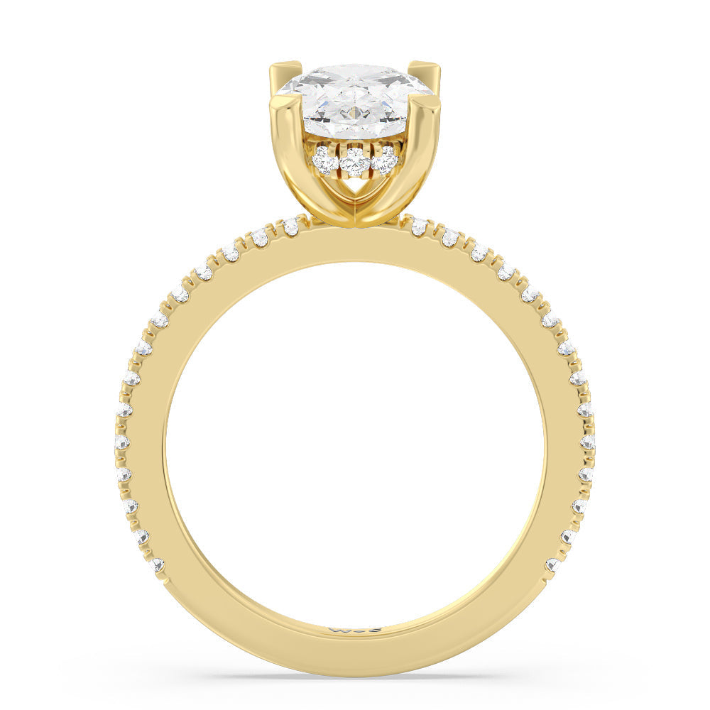 Oval Cut Classic Hidden Halo Engagement Ring with Lab Grown Diamond in 14KT Yellow Gold view 2