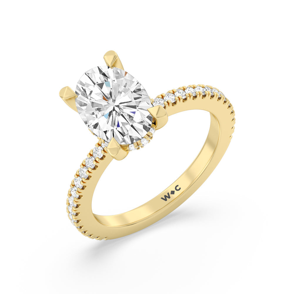 Oval Cut Classic Hidden Halo Engagement Ring with Lab Grown Diamond in 14KT Yellow Gold view 3